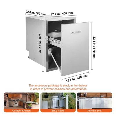 VEVOR Pull Out Trash Drawer 17.7x22.8 Inch Raised Style Trash Bin With Pull-Out Tray Stainless Steel Trash Drawer With Handle, Silver 9 VEVOR Pull Out Trash Drawer 17.7x22.8 Inch Raised Style Trash Bin With Pull-Out Tray Stainless Steel Trash Drawer With Handle, Silver - Image 7