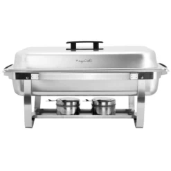 MegaChef 9.5 Quart Foldable Stainless Steel Professional Chafing Dish/Food Warmer/Buffet Server Serving Trays, Set Of 2