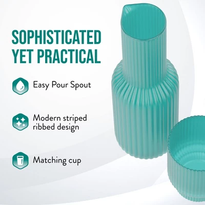 American Atelier Bedside Water Night Set 30 Oz Carafe With Tumbler Glass, Ribbed Pitcher - Aqua Blue 4 American Atelier Bedside Water Night Set 30 Oz Carafe With Tumbler Glass, Ribbed Pitcher - Aqua Blue - Image 2