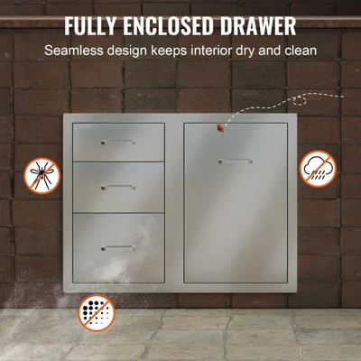 VEVOR Outdoor Kitchen Door Drawer Combo 29.5" W X 22.6" H X 21.7''D, Access Door/Triple Drawers With Propane Drawer, Silver 8 VEVOR Outdoor Kitchen Door Drawer Combo 29.5" W X 22.6" H X 21.7''D, Access Door/Triple Drawers With Propane Drawer, Silver - Image 6