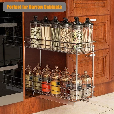 LOVMOR Pull Out Spice Rack For Narrow Cabinet (5?" W X 21" D),2 Tier Slide Out Cabinet Organizer And Pull Out Shelves Under 3 LOVMOR Pull Out Spice Rack For Narrow Cabinet (5?" W X 21" D),2 Tier Slide Out Cabinet Organizer And Pull Out Shelves Under