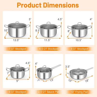 Costway 12 PCS Pots & Pans Set With Tempered Glass Lids Handles & 3-Ply Base 4 Stockpots 4 Costway 12 PCS Pots & Pans Set With Tempered Glass Lids Handles & 3-Ply Base 4 Stockpots - Image 2