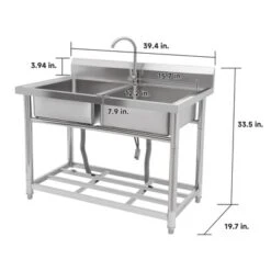 Stainless Steel Sink, Commercial Kitchen Prep Sink Free Standing Double Bowl With Cold And Hot Water Pipe Undershelf Faucet For Restaurant Bar -Target KitchenAid GUEST 3696ac7a f845 4136 8a88 90f642102e40
