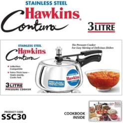Hawkins 3L Stainless Steel Contura Induction Compatible Pressure Cooker: Cool Touch Handle, Hand Wash, Black, 1-Year Warranty