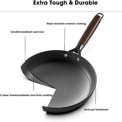 Nonstick Frying Pan, 12 Inch Cast Iron Skillet With Removable Handle, Honeycomb Cooking Surface Cast Iron Pan Dishwasher Safe 4 Nonstick Frying Pan, 12 Inch Cast Iron Skillet With Removable Handle, Honeycomb Cooking Surface Cast Iron Pan Dishwasher Safe - Image 2