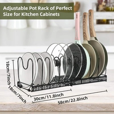 FURNIinspire Kitchen Rack Pot Rack Expandable Pan Organizer Lid Holder Adjustable Kitchen Cabinet Cookware Frying Rack, Black, 12.29"*8.19"*2.73" 4 FURNIinspire Kitchen Rack Pot Rack Expandable Pan Organizer Lid Holder Adjustable Kitchen Cabinet Cookware Frying Rack, Black, 12.29"*8.19"*2.73" - Image 2
