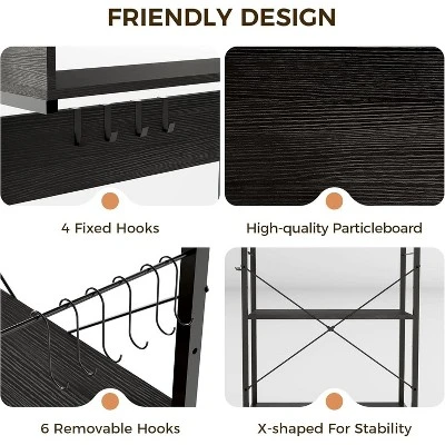 Acekool 4-Tier Bakers Rack With Power Outlets, Kitchen Microwave Stand, Storage Organizer, Shelf With Hooks, Coffee Bar Rack, Brown 4 Acekool 4-Tier Bakers Rack With Power Outlets, Kitchen Microwave Stand, Storage Organizer, Shelf With Hooks, Coffee Bar Rack, Brown - Image 2