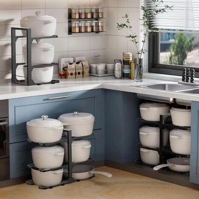 FURNIinspire Pots And Pans Organizer Stainless Steel Pots Organizer Rack For Cookware, Pots Rack For Kitchen Storage, Black, 9.75"*17.55"*2.34" 3 FURNIinspire Pots And Pans Organizer Stainless Steel Pots Organizer Rack For Cookware, Pots Rack For Kitchen Storage, Black, 9.75"*17.55"*2.34"