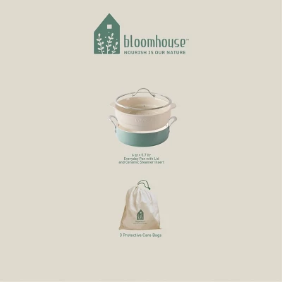Bloomhouse 6-QT Aluminum Enamel Everyday Pan W/Non-Stick Non-Toxic Ceramic Interior And Ceramic Steamer Insert 4 Bloomhouse 6-QT Aluminum Enamel Everyday Pan W/Non-Stick Non-Toxic Ceramic Interior And Ceramic Steamer Insert - Image 2