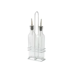 Winco Oil/Vinegar Cruet Set With Chrome Plated Rack & Two Bottles, 16 Oz