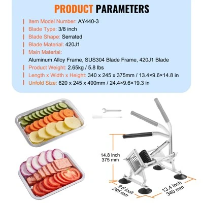 VEVOR Commercial Vegetable Slicer, 3/8 Inch Fruit Slicer, Stainless Steel And Aluminum Alloy Vegetable Cutter Slicer Machine, Manual Slicer 9 VEVOR Commercial Vegetable Slicer, 3/8 Inch Fruit Slicer, Stainless Steel And Aluminum Alloy Vegetable Cutter Slicer Machine, Manual Slicer - Image 7