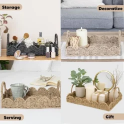 BRINJOY 14" Woven Seagrass Tray With Scalloped Edge - Bohemian Decorative Tray With Handles For Coffee Table Ottoman Festive Decor, Brown -Target KitchenAid GUEST 387aa7b4 f23f 4f30 937a 680027845c61