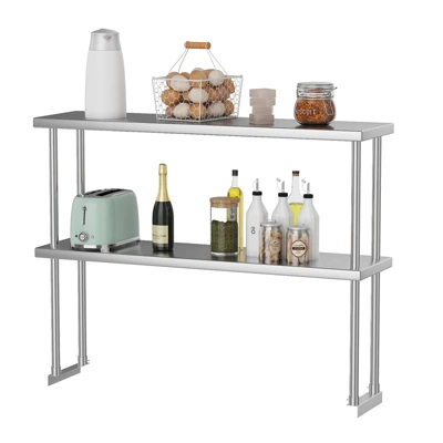 Stainless Steel Overshelf Shelves For Work & Prep Table, 2 Tier Double Deck Overshelf With Adjustable Shelf, Commercial Countertop Shelf 9 Stainless Steel Overshelf Shelves For Work & Prep Table, 2 Tier Double Deck Overshelf With Adjustable Shelf, Commercial Countertop Shelf - Image 7