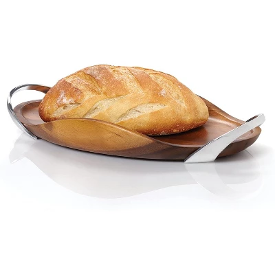 Nambe Bella Alloy And Acacia Wood Handled Tray 3 Nambe Bella Alloy And Acacia Wood Handled Tray