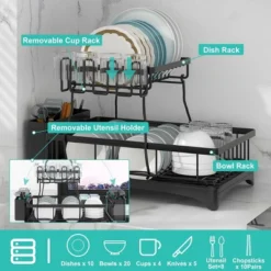 SEVOBAL 2-Tier Dish Racks Kitchen Holder Dish Drying Rack Drainboard Detachable Drainer Organizer Utensil Cup Rack Swivel, Black, 17.36"*12.68"*4.29" -Target KitchenAid GUEST 39955703 5953 4848 b107 66aba2f06591