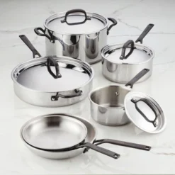 KitchenAid 5-Ply Clad Stainless Steel 10pc Cookware Set: Induction Safe, Even-Heating, Dishwasher-Safe, Riveted Handles