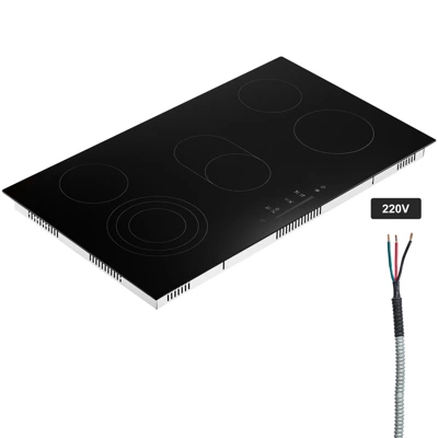 VEVOR Electric Cooktop, 36 Inch 5 Burners Built-in Electric Stove Top, 8600W Ceramic Top Radiant Cooktop With Glass Panel, Touch Control, Timer 10 VEVOR Electric Cooktop, 36 Inch 5 Burners Built-in Electric Stove Top, 8600W Ceramic Top Radiant Cooktop With Glass Panel, Touch Control, Timer - Image 8