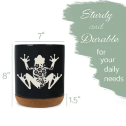 Elanze Designs Floral Frog Flowers Arrangement Toad Ceramic Cork Bottom Black Large Capacity Utensil Holder Crock For Countertop Storage, Stylish &