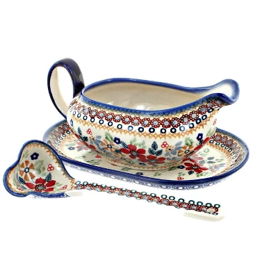 Blue Rose Polish Pottery S119 Manufaktura Gravy Boat Plate & Ladle 13 Blue Rose Polish Pottery S119 Manufaktura Gravy Boat Plate & Ladle - Image 11