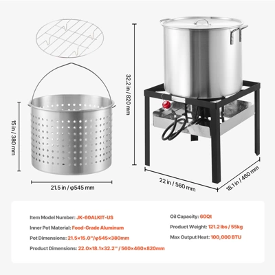 VEVOR 60 Qt Seafood Boiling Kit With Strainer, Outdoor Seafood Boil Pot And Basket, Cooking Set For Crab Crawfish Lobster Boiling, Silver 9 VEVOR 60 Qt Seafood Boiling Kit With Strainer, Outdoor Seafood Boil Pot And Basket, Cooking Set For Crab Crawfish Lobster Boiling, Silver - Image 7