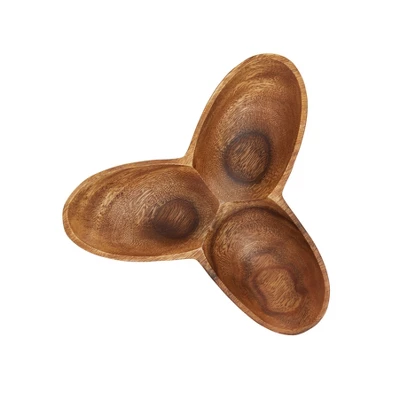 Storied Home Modern Acacia Wood Appetizer Bowl With 3 Compartments, Natural 4 Storied Home Modern Acacia Wood Appetizer Bowl With 3 Compartments, Natural - Image 2