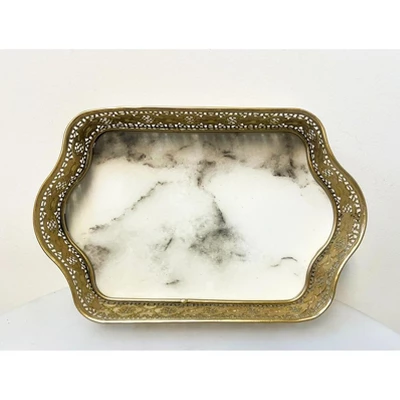 Essential Decor & Beyond 3-Piece Metal Tray With Marble Indoor Decor 6 Essential Decor & Beyond 3-Piece Metal Tray With Marble Indoor Decor - Image 4
