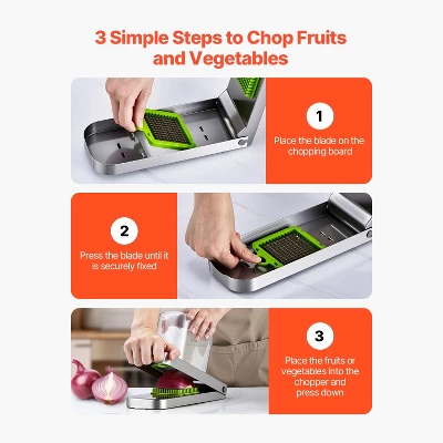 VEVOR Vegetable Chopper, Food Veggie Cutter With 3 Stainless Steel Blades, Onion Slicer With Container, Silver 7 VEVOR Vegetable Chopper, Food Veggie Cutter With 3 Stainless Steel Blades, Onion Slicer With Container, Silver - Image 5
