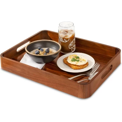 Attop Acacia Wooden Serving Trays With Handles For Eating, Appetizers, Food, Snacks, Or Home Decor, Large Wood Bed Tray Or TV Tray 8 Attop Acacia Wooden Serving Trays With Handles For Eating, Appetizers, Food, Snacks, Or Home Decor, Large Wood Bed Tray Or TV Tray - Image 6
