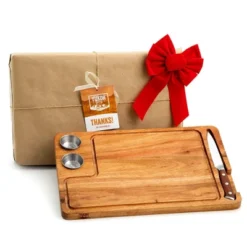 Yukon Glory Steak Board For Serving Steak, Meat, And Poultry In Style, Premium Acacia Wood, Includes Sauce Cups And Steak Knife, 3 Pack.