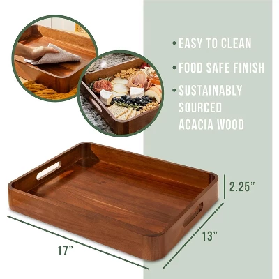 Attop Acacia Wooden Serving Trays With Handles For Eating, Appetizers, Food, Snacks, Or Home Decor, Large Wood Bed Tray Or TV Tray 7 Attop Acacia Wooden Serving Trays With Handles For Eating, Appetizers, Food, Snacks, Or Home Decor, Large Wood Bed Tray Or TV Tray - Image 5