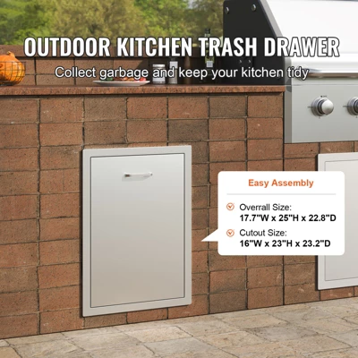 VEVOR Pull Out Trash Drawer 17.7x22.8 Inch Raised Style Trash Bin With Pull-Out Tray Stainless Steel Trash Drawer With Handle, Silver 4 VEVOR Pull Out Trash Drawer 17.7x22.8 Inch Raised Style Trash Bin With Pull-Out Tray Stainless Steel Trash Drawer With Handle, Silver - Image 2