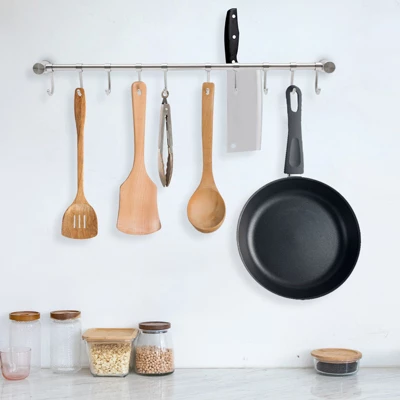 YIYIBYUS Kitchen Stainless Steel Pot Hanging Racks With 10 Pcs Hooks 3 YIYIBYUS Kitchen Stainless Steel Pot Hanging Racks With 10 Pcs Hooks