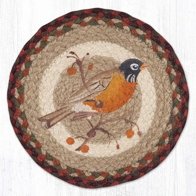 Earth Rugs Robin Round Trivet – 10" Red-Breasted Bird Print On Braided Natural Jute Table Mat 5 Earth Rugs Robin Round Trivet – 10" Red-Breasted Bird Print On Braided Natural Jute Table Mat - Image 3