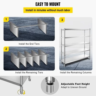 VEVOR Storage Shelf, 5-Tier Storage Shelving Unit, Stainless Steel Garage Shelf, 70.9 X 17.7 X 70.9 Inch Heavy Duty Storage Shelving, Silver 8 VEVOR Storage Shelf, 5-Tier Storage Shelving Unit, Stainless Steel Garage Shelf, 70.9 X 17.7 X 70.9 Inch Heavy Duty Storage Shelving, Silver - Image 6