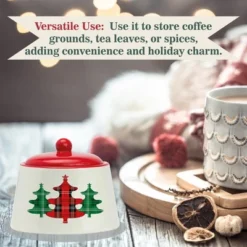 Amici Home Christmas Sugar Bowl With Lid - 8-Ounce Ceramic Container For Salt, Sugar, Spices - Festive Plaid Xmas Tree Kitchen Sugar Bowl -Target KitchenAid GUEST 3cfdacd8 c4c8 44da 908c 08e48524ec5f