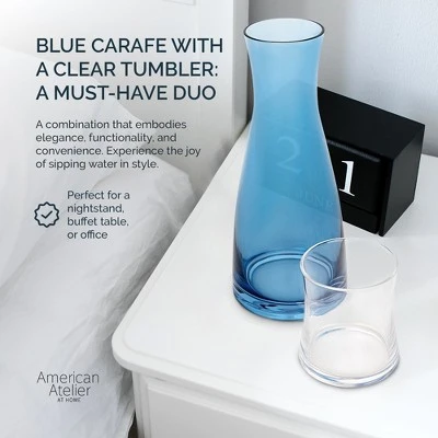 American Atelier Bedside Water Carafe With Clear Tumbler, 33-Ounce Pitcher And Matching Drinking Glass, Blue 4 American Atelier Bedside Water Carafe With Clear Tumbler, 33-Ounce Pitcher And Matching Drinking Glass, Blue - Image 2