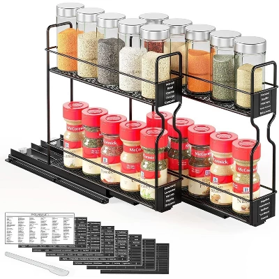 Pull Out Spice Rack Organizer(no Jars Included) For Cabinet,with Labels,2 Drawers 2-Tier 10 Pull Out Spice Rack Organizer(no Jars Included) For Cabinet,with Labels,2 Drawers 2-Tier - Image 8