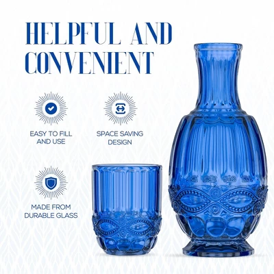 Elle Decor Bedside Water Carafe With Tumbler, 33-Ounce Pitcher And Matching Drinking Glass, Use Cup As A Lid For Carafe, Blue 6 Elle Decor Bedside Water Carafe With Tumbler, 33-Ounce Pitcher And Matching Drinking Glass, Use Cup As A Lid For Carafe, Blue - Image 4