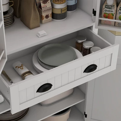 Yukimo 71" Tall Pantry Cabinet, LED-lit Kitchen Storage With Drawer, Adjustable Shelves, White 10 Yukimo 71" Tall Pantry Cabinet, LED-lit Kitchen Storage With Drawer, Adjustable Shelves, White - Image 8