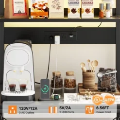 Aheaplus Kitchen Storage Rack With Power Outlet, Coffee Bar Station With LED Lights, Bakers Rack With 6 S-Shaped Hooks -Target KitchenAid GUEST 3eee4f42 a815 4180 ac18 ba4143fee086