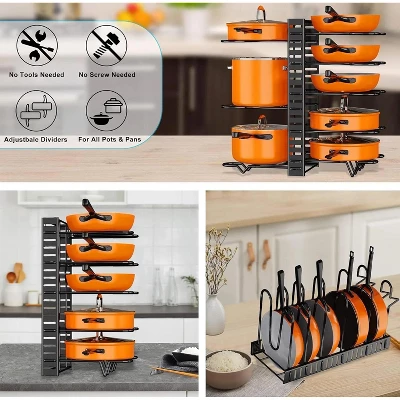 2 Piece Set, 8 Tiers Pots And Pans Organizer And Dish Racks For Kitchen Counter 3 2 Piece Set, 8 Tiers Pots And Pans Organizer And Dish Racks For Kitchen Counter
