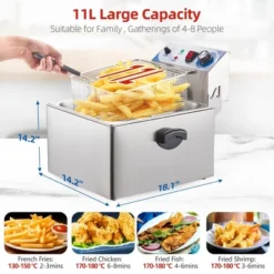 10QT Electric Deep Fryer - Stainless Steel Commercial Single Basket Fryer With Adjustable Thermostat & Splatter Lid -Target KitchenAid GUEST 3ff11381 7ec2 49d8 8945 d91c71bee461