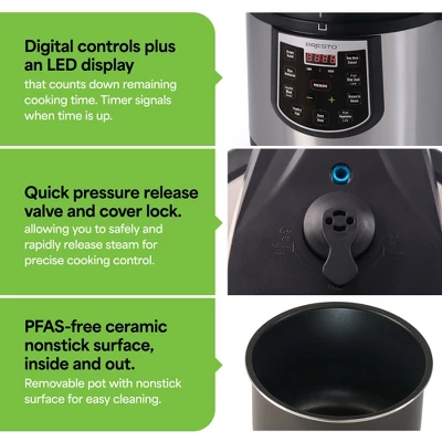 Presto 6 Qt Electric Pressure Cooker Plus, Stainless Steel Slow Cooker, Silver 5 Presto 6 Qt Electric Pressure Cooker Plus, Stainless Steel Slow Cooker, Silver - Image 3