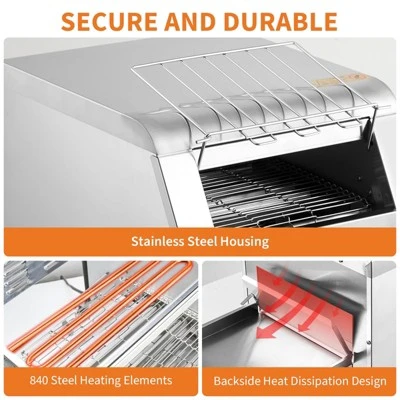 Commercial Conveyor Toaster, 300 Slices/H, 1800W 110v, 7 Temperature Settings 6 Commercial Conveyor Toaster, 300 Slices/H, 1800W 110v, 7 Temperature Settings - Image 4