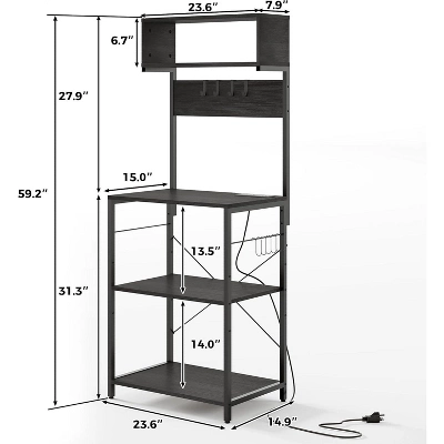Acekool 4-Tier Bakers Rack With Power Outlets, Kitchen Microwave Stand, Storage Organizer, Shelf With Hooks, Coffee Bar Rack, Brown 3 Acekool 4-Tier Bakers Rack With Power Outlets, Kitchen Microwave Stand, Storage Organizer, Shelf With Hooks, Coffee Bar Rack, Brown