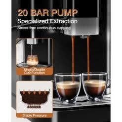 Espresso Machine With Milk Tank, 20 Bar, Built-In & Adjustable Espresso Bean Grinder, 1-15 Adjustable Grind Size Levels