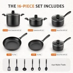 SKONYON 16Pcs Nonstick Pots And Pans Set Hard-Anodized Cookware Set With Lid And Cooking Utensils 14 SKONYON 16Pcs Nonstick Pots And Pans Set Hard-Anodized Cookware Set With Lid And Cooking Utensils -Target KitchenAid GUEST 4248995d 9d8b 424d ac8e 7176ff15649e