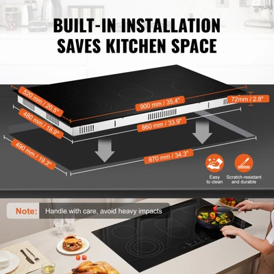 VEVOR Electric Cooktop, 36 Inch 5 Burners Built-in Electric Stove Top, 8600W Ceramic Top Radiant Cooktop With Glass Panel, Touch Control, Timer 8 VEVOR Electric Cooktop, 36 Inch 5 Burners Built-in Electric Stove Top, 8600W Ceramic Top Radiant Cooktop With Glass Panel, Touch Control, Timer - Image 6