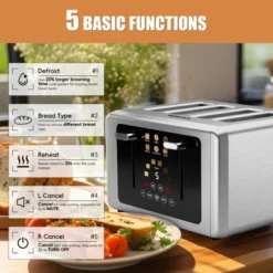 WHALL ULTRA Toaster 4 Slice,Touchscreen Bread Toaster, Stainless Steel 4 Slice Toaster,Bagel Toasters, Smart Toasters