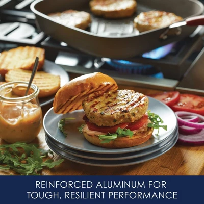 Rachael Ray 11" Hard-Anodized Nonstick Deep Square Grill Pan - Gray With Cranberry Red Handle: Griddle Pan, Rust-Resistant 5 Rachael Ray 11" Hard-Anodized Nonstick Deep Square Grill Pan - Gray With Cranberry Red Handle: Griddle Pan, Rust-Resistant - Image 3